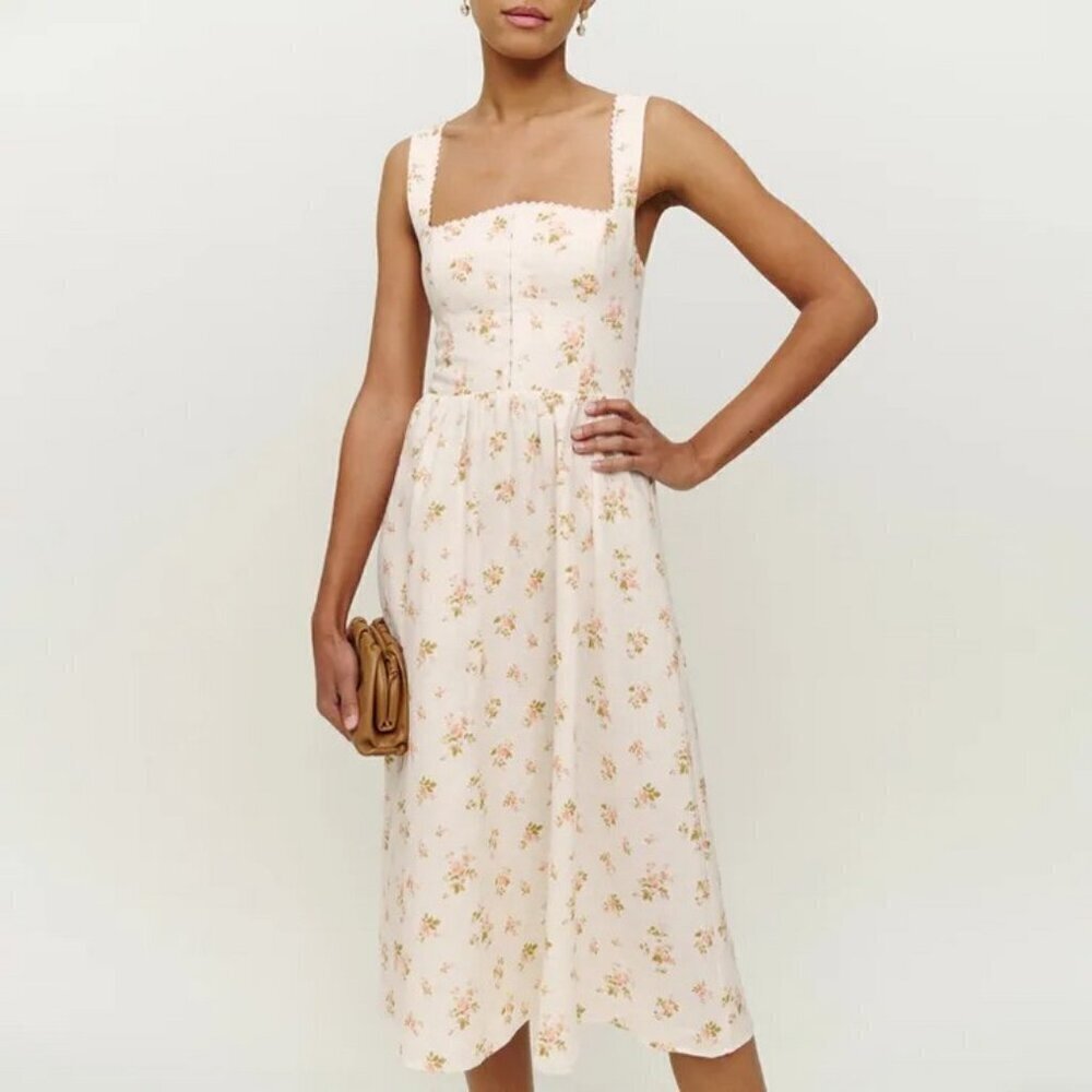 💕REFORMATION💕 Tagliatelle Linen Dress ~ Mildred Floral Print 12 NWT - Picture 9 of 16